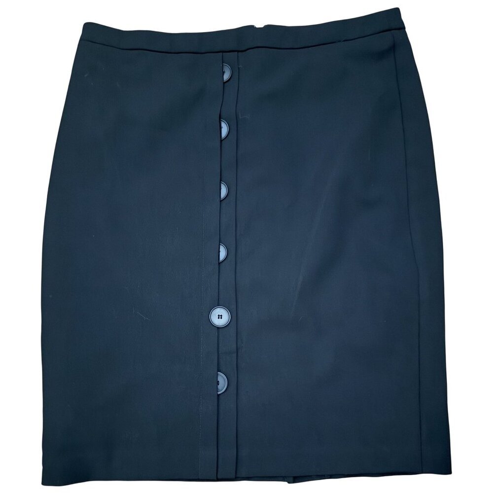 Trina Turk Black Button-Front Pencil Skirt SZ 6 Career Quality Quiet Luxury